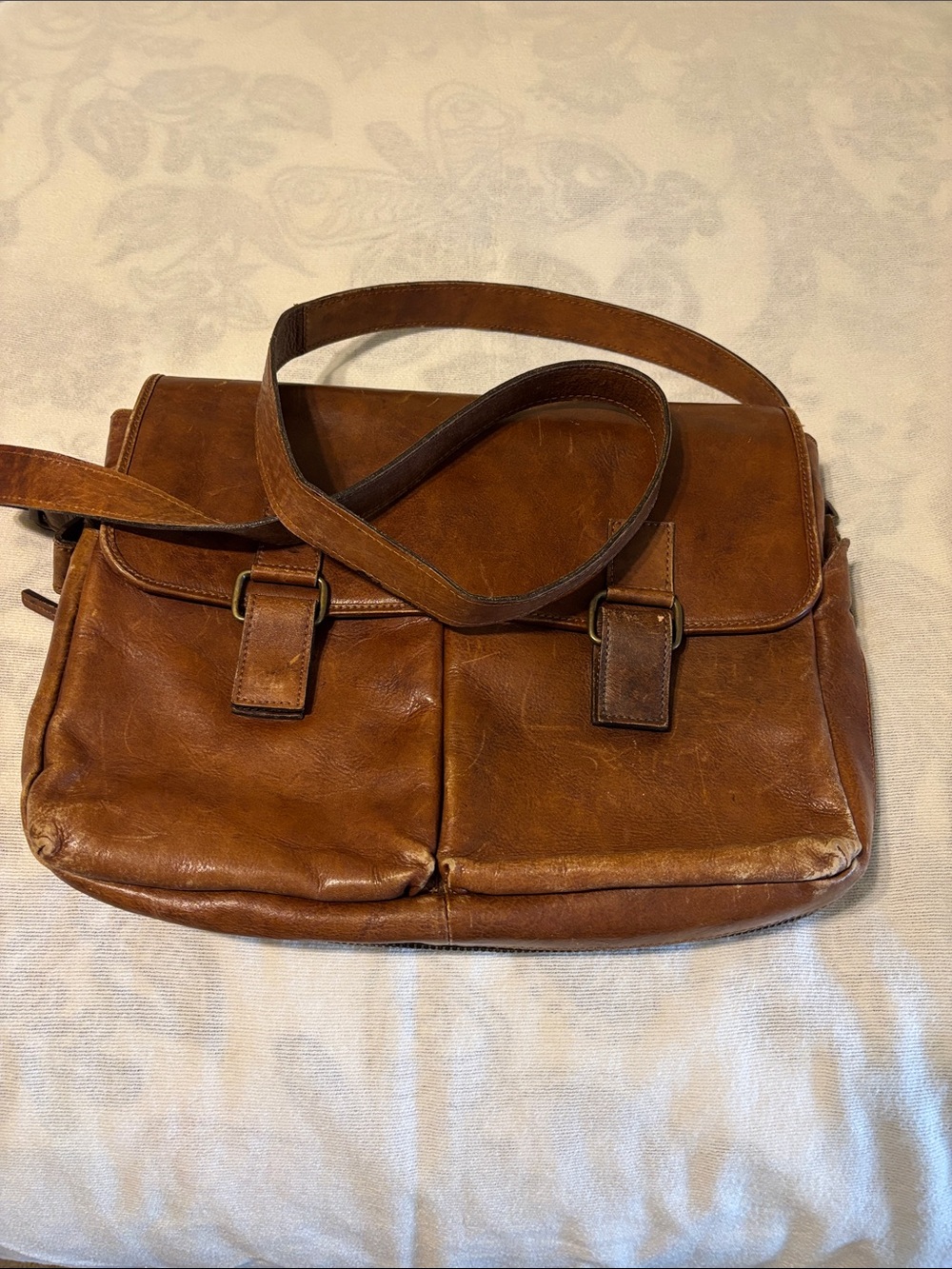 HIDESIGN Brown Leather Messenger Bag with Front Pockets